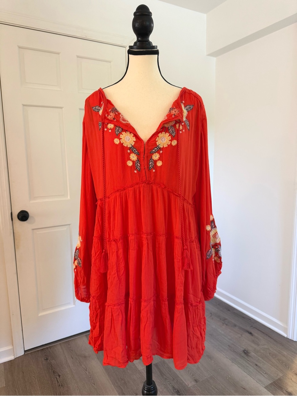NWT Free People Red Floral Embroidered Mini Dress Size XS